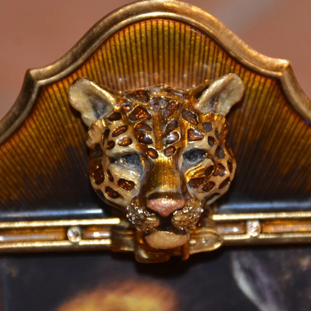 RARE RETIRE JAY STRONGWATER JUNGLE SAFARI LEOPARD CAT LIBRE CRYSTAL ENAMEL FRAME